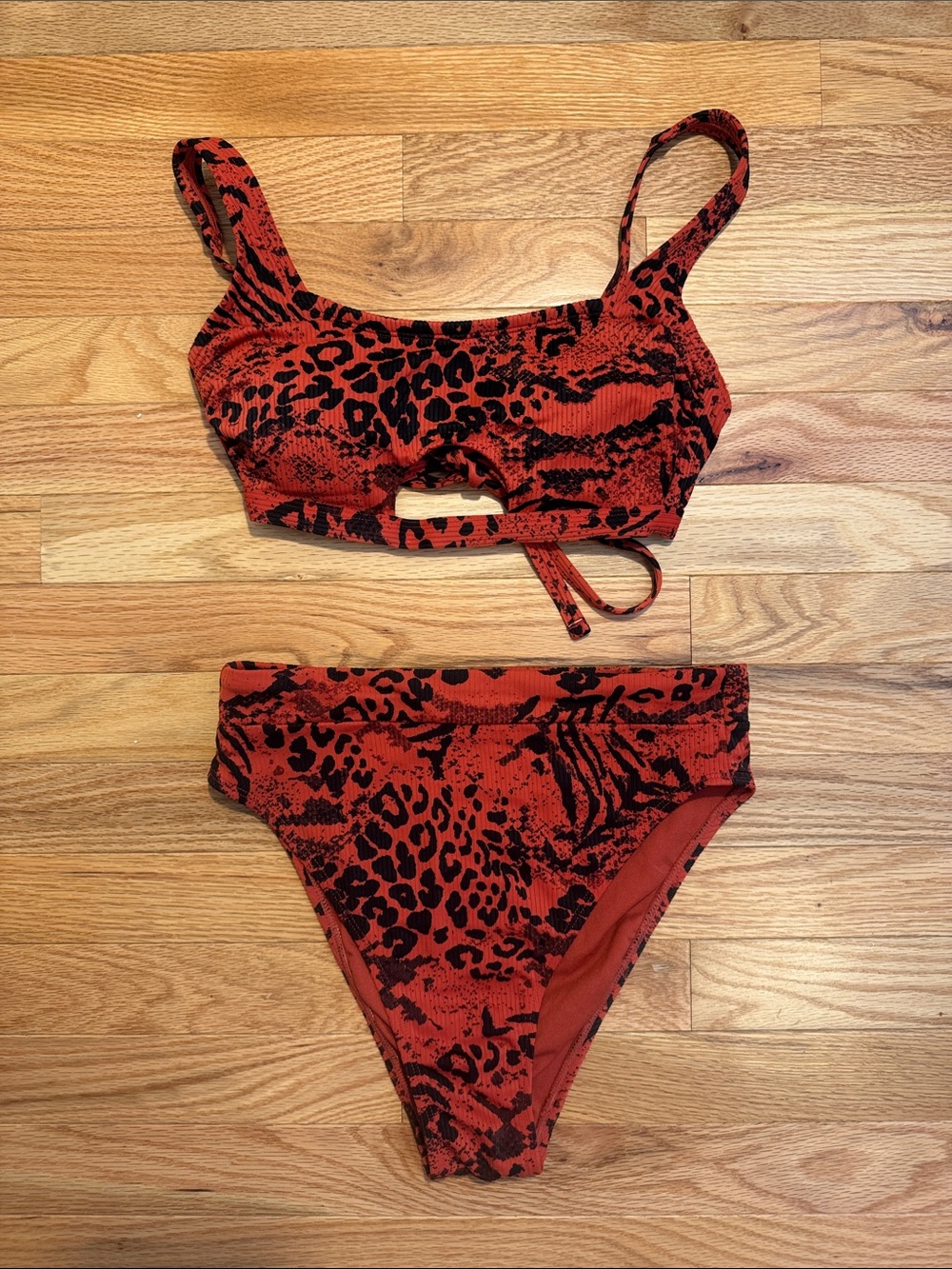 Burt Orange & Black Animal Print Bikini Top with Bottoms